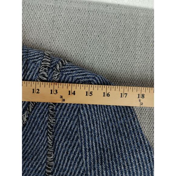 Chicos Open Front Jacket Womens Size 8 Blue Tweed Fringe Military Evening Casual - Picture 11 of 15